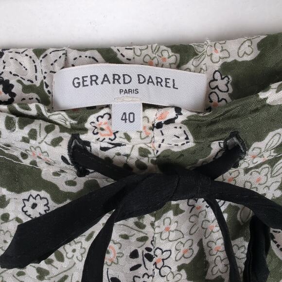 Gerard Darel Olive Green and Cream Floral‎ Print Pull-on Casual Pants Size 8/40 - Picture 8 of 9